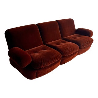 Vintage Three-Seater Sofa in Burgundy Red Velvet, Italy, 1970s For Sale