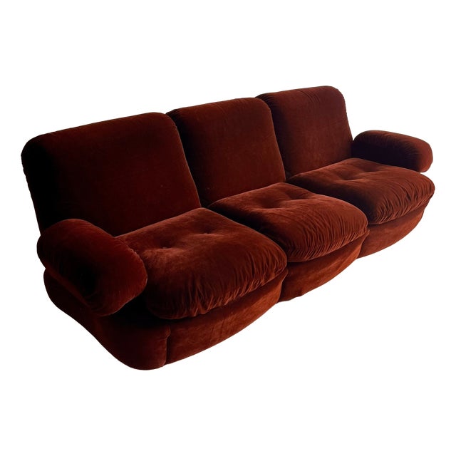 Vintage Three-Seater Sofa in Burgundy Red Velvet, Italy, 1970s For Sale