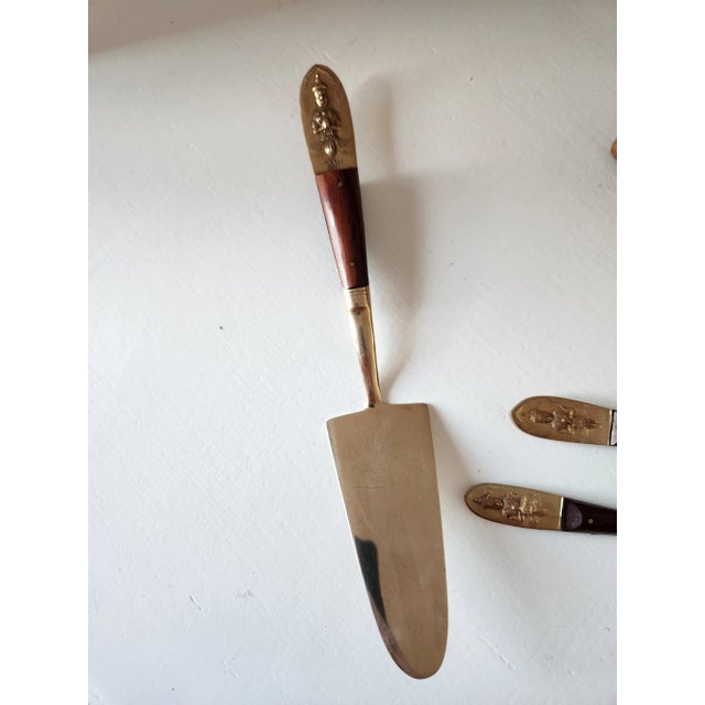 Mid-Century Modern 1950s Siam Bronze and Wood Dessert Flatware Set- 21 Pieces For Sale - Image 3 of 5