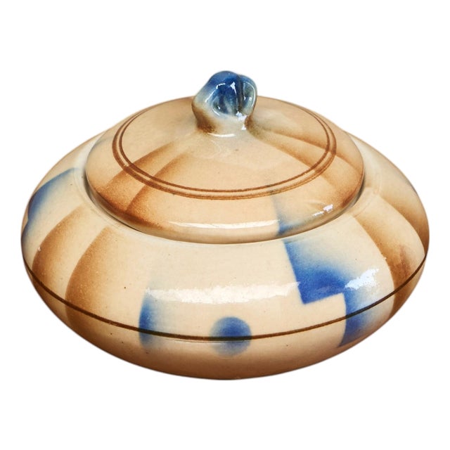 Vintage Bauhaus Style Lidded Studio Pottery Bowl, 1930s For Sale