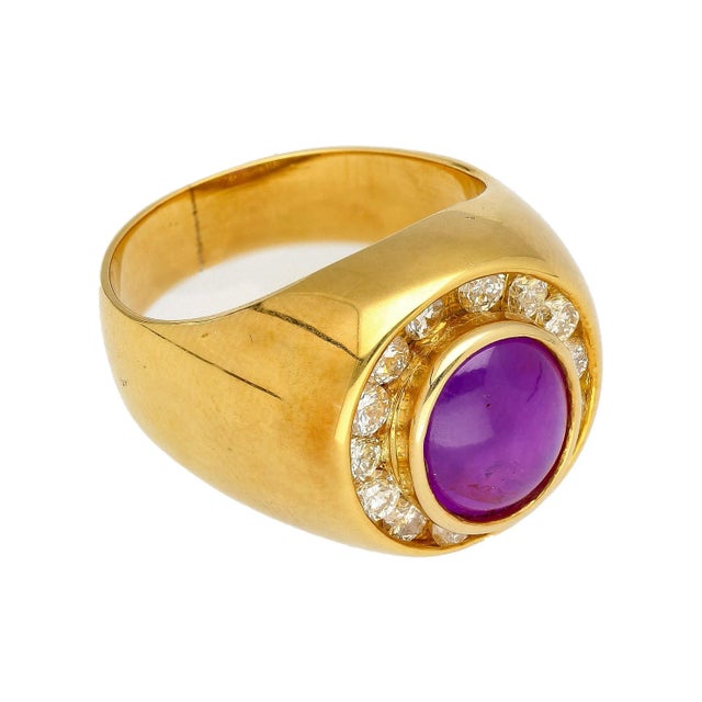 GIA Certified No Heat 3.50 Carat Pink/Purple Star Sapphire and Diamond Dome Ring For Sale In Miami - Image 6 of 8