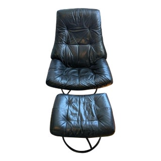 Vintage 1980s Stressless Recliner & Ottoman For Sale