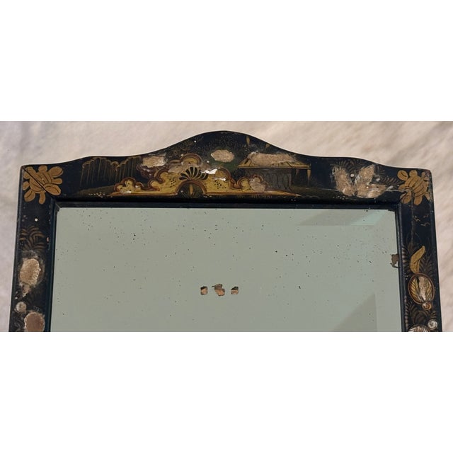 Wood Antique English Chinoiserie Black Japanned Dressing Table Mirror / Table Top Easel Mirror For Sale - Image 7 of 18