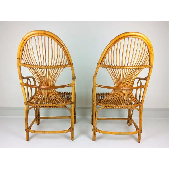 Light Yellow Set of Large Vintage Bamboo & Rattan Lounge Chairs, 1960s For Sale - Image 8 of 13