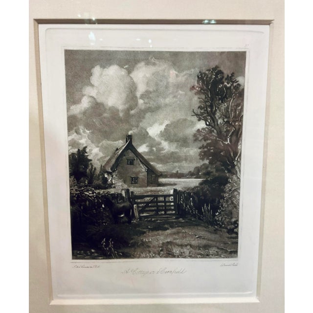 Antique Black and White Engraving Landscape of “Willy Lott’s House” by John Constable, hand wrapped cream silk matte, gold...