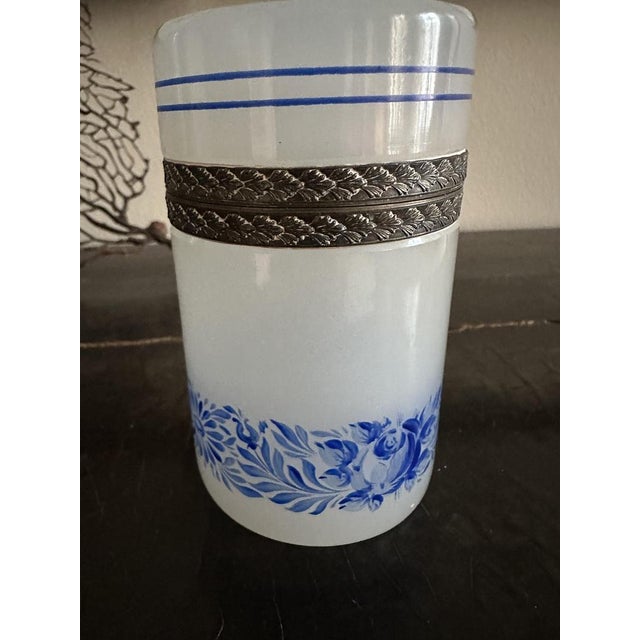 Light Grey Opaline Glass Box with Blue Floral Enamel Decoration, 1890s For Sale - Image 6 of 18