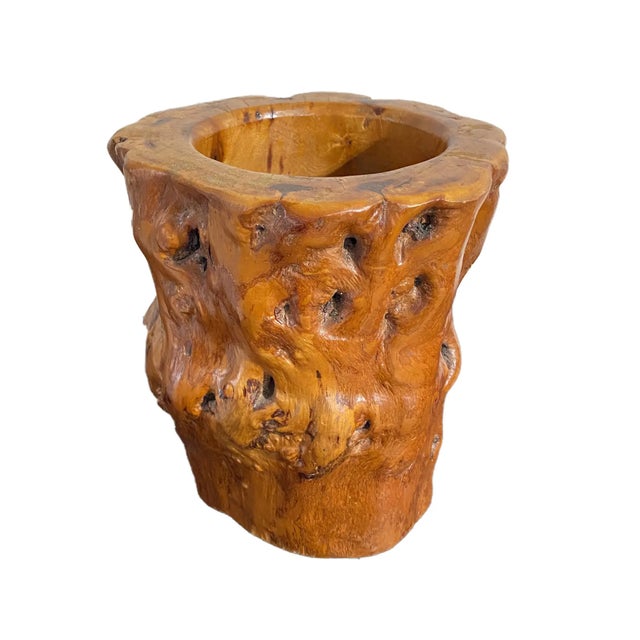 Vintage Chinoiserie Scholars Solid Natural Wood Brush/Pen Holder For Sale - Image 4 of 9