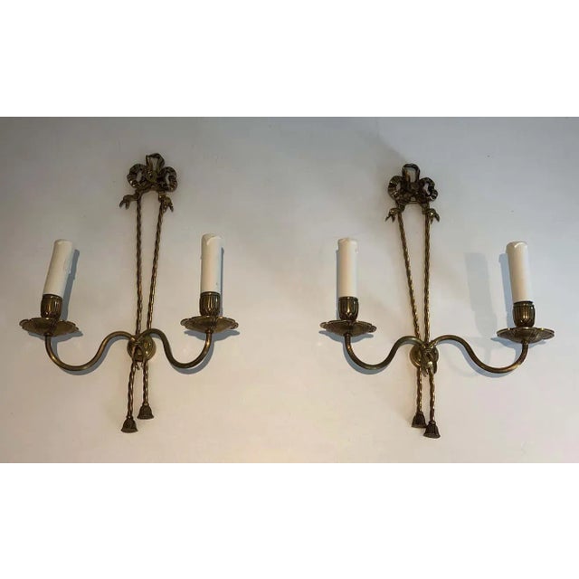 1950s French Louis XVI Style Bronze Wall Lights with Ribbons - A Pair, Unwired For Sale - Image 12 of 13