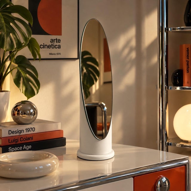 White Lipstick Table Mirror, Italy, 1970s For Sale - Image 11 of 14