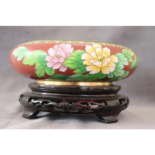 Cloisonne Bowl on Wooden Stand, 1980s, Set of 2 For Sale - Image 10 of 12