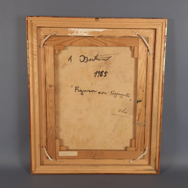 Gold Amleto Bertrand, No. 3 Figure with Parrots, 1965, Oil on Canvas, Framed For Sale - Image 8 of 13