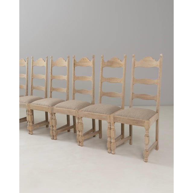 1970s Belgian Oak Dining Chairs With Upholstered Seats - Set of 6 For Sale - Image 13 of 18