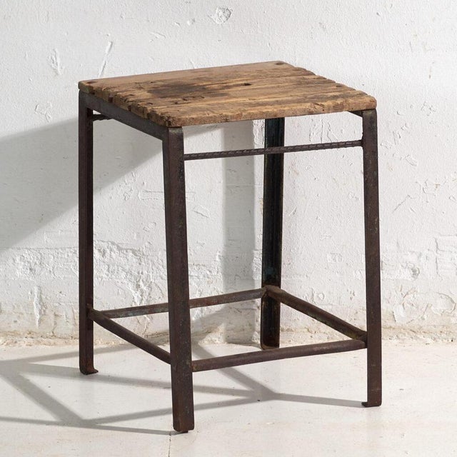 Antique Industrial Stool in Pine Wood and Iron, Central Europe, 1950 For Sale - Image 8 of 8
