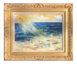 Vintage Mid Century Expressionist Abstract Seascape Pastel by Zelda Burdick