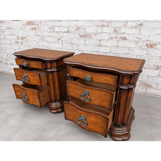 Pair of Vintage Pulaski Solid Wood 3 Drawer King Sized Nightstands/Chests With Elegant E Wood Finish For Sale In New York - Image 6 of 9