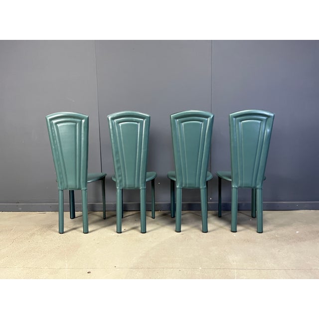 Vintage Green Leather Dining Chairs, 1980s, Set of 4 For Sale - Image 4 of 8