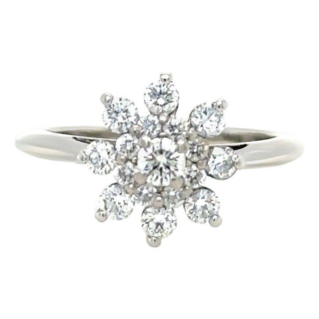 Tiffany & Co. Platinum Diamond Flower Ring 0.60ct 4.54g, Size 5.25 For Sale