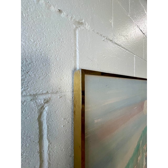 Large Signed Lee Reynolds Coastal Harbor Painting Original Brass Gallery Frame For Sale In New York - Image 6 of 8