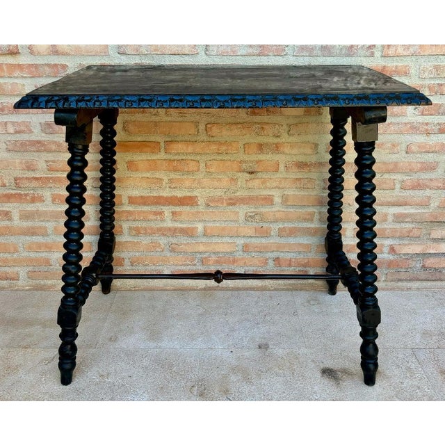 Early 20th Century Spanish Side Table with Turned Legs and Iron Stretcher, 1920s For Sale - Image 17 of 18