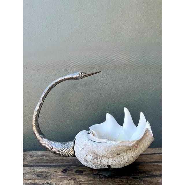 Vintage Monumental Metal and Clam Shell Swan Centerpiece For Sale - Image 4 of 12