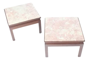 Mid-Century Modern Pair Low Profile Square Marble Top Side End Tables Stand MINT