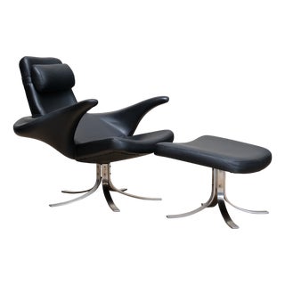Seagull Chair with Ottoman by Gosta Berg & Stenerik Eriksson for Fritz Hansen, 1960s For Sale