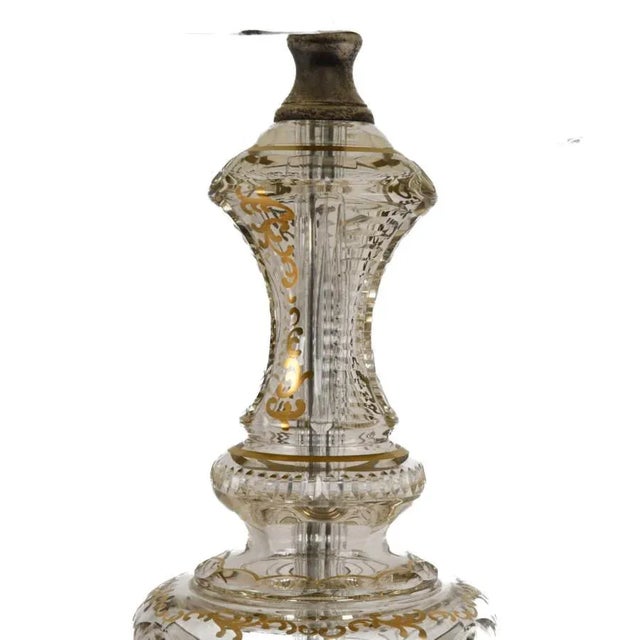 Mid 20th Century Regency Style Bohemian Cut Crystal Gilt Floral Lamps – Hand-Painted - a Pair For Sale - Image 4 of 9