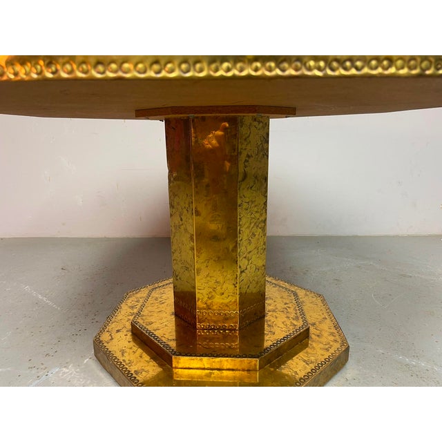 Wood Mid-Century Octagonal Brass and Burl Veneer Coffee Table, 1970s For Sale - Image 7 of 18