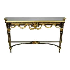 Labarge French Louis XVI Italian Black Lacquer Gold Gilt Jansen Console Table