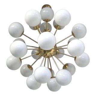 21st Century Nova Natural Brass Glossy White Murano Sputnik Chandelier by Fabio LTD For Sale