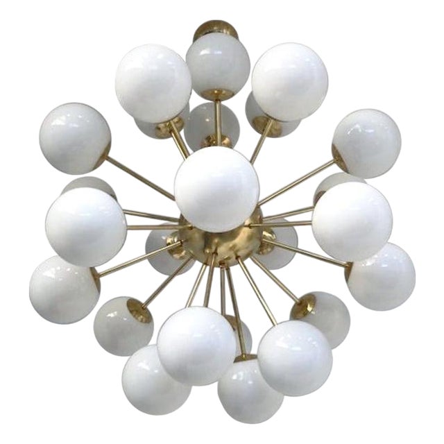 21st Century Nova Natural Brass Glossy White Murano Sputnik Chandelier by Fabio LTD For Sale