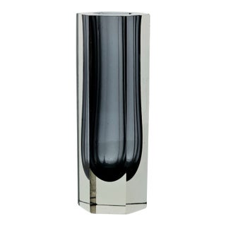 Murano Sommerso Faceted Bud Vase, Gray & Clear Glass, Mandruzzato Style, c.1970's For Sale