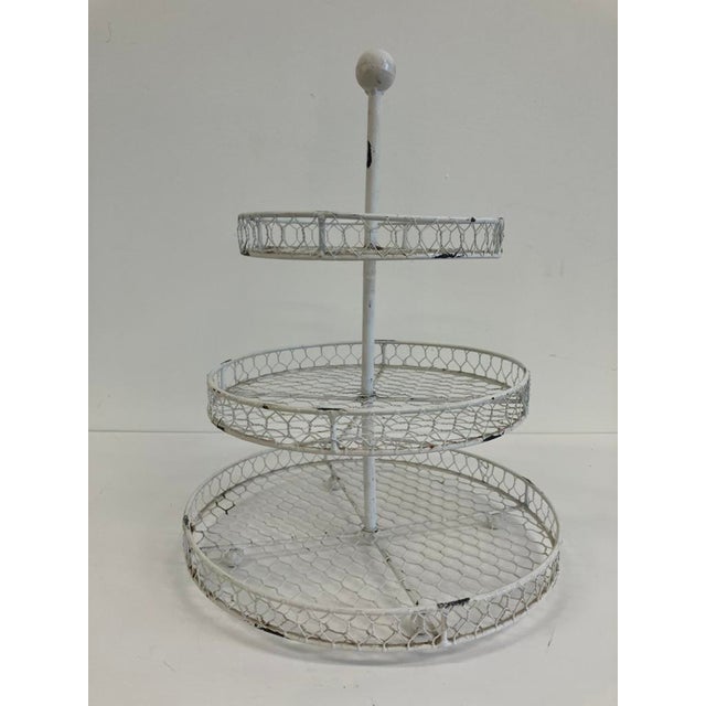 Vintage White 3-Tier Wire Basket Stand – Farmhouse Display Organizer For Sale - Image 4 of 6