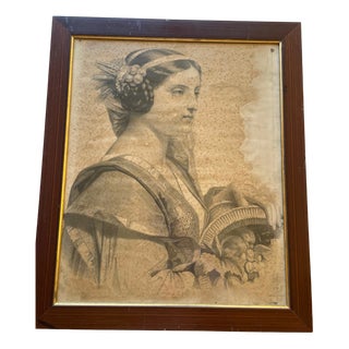 Portrait of Young Woman, 1800s, Cardboard, Framed For Sale