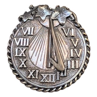 Vintage Signed Napier Ad Piece Silvertone "Golden Time" Sundial Brooch, 1954 For Sale