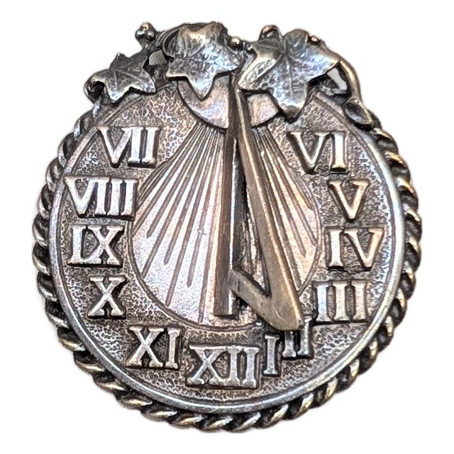 Vintage Signed Napier Ad Piece Silvertone "Golden Time" Sundial Brooch, 1954 For Sale
