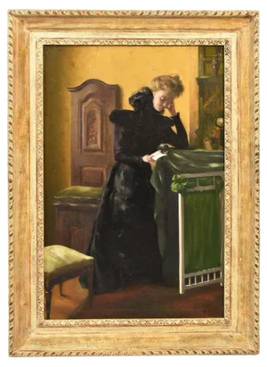 Woman Portrait Painting, Oil Painting on Canvas, Late 19th Century