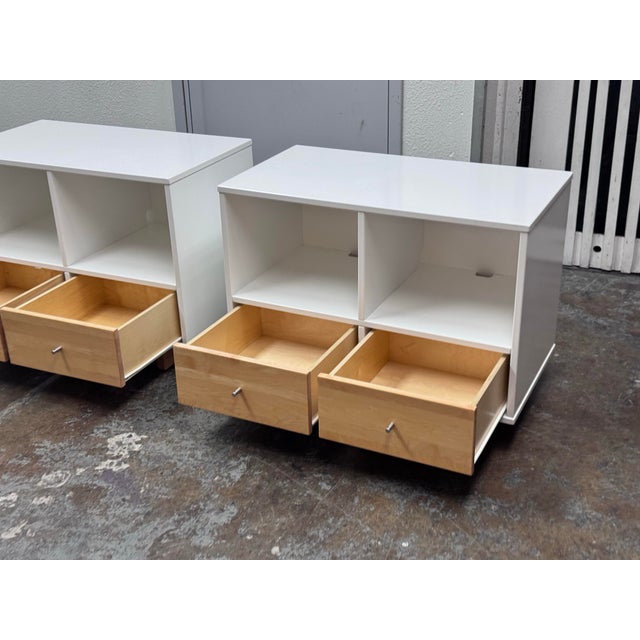 Contemporary White With Natural Wood Drawer Cubbies, Pair For Sale - Image 10 of 12