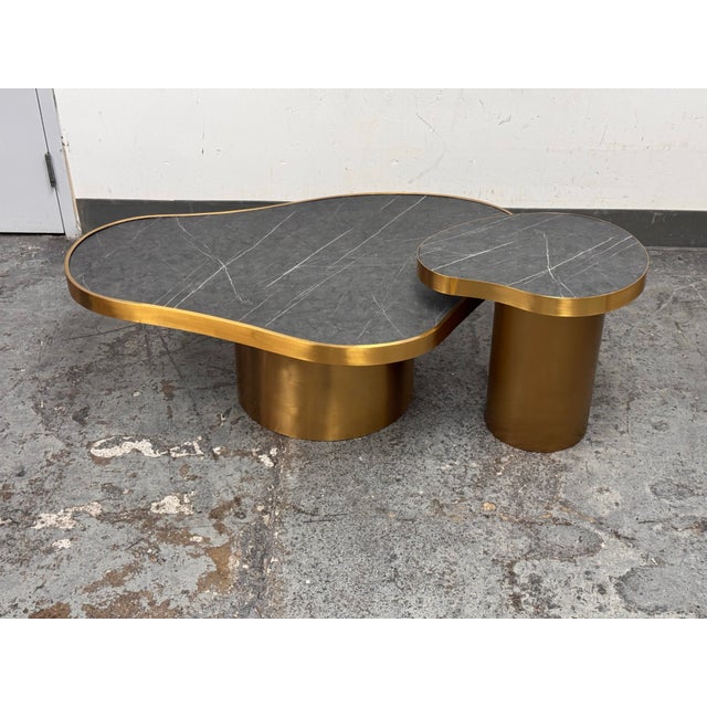 Modern Michael Oren Design Marquina Marble Kidney Coffee Table + Side Table, Set of Two For Sale - Image 3 of 12