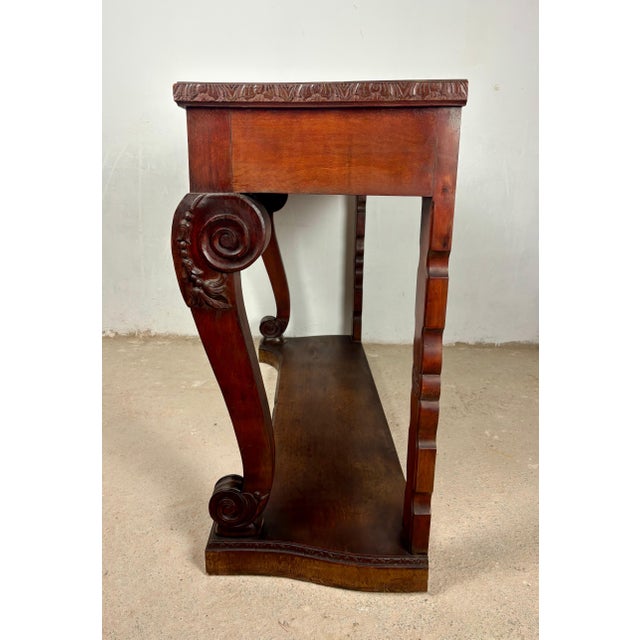1940s Spanish Carved Console Table with Two Drawers For Sale - Image 10 of 11