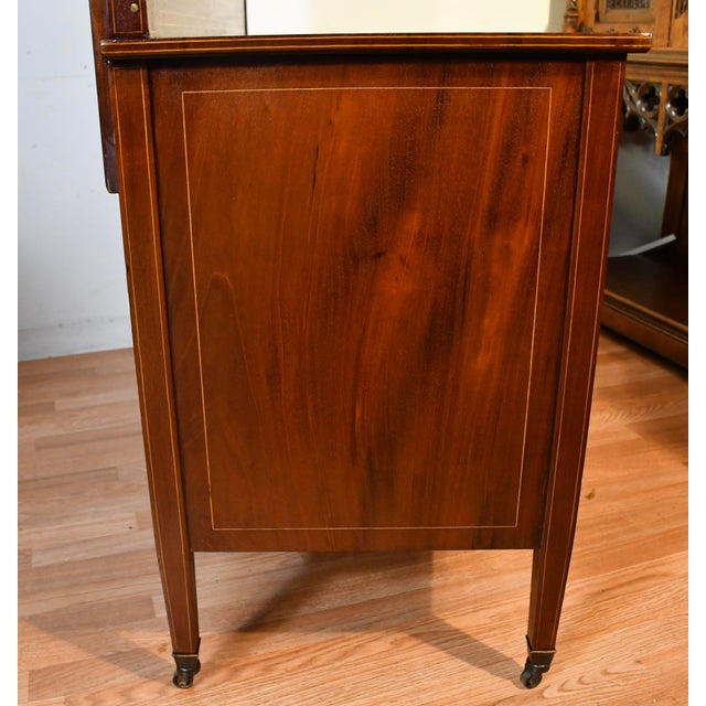 1900s English Hepplewhite Mahogany Inlaid Low & High Dressers With Mirrors Chests of Drawers For Sale - Image 10 of 18