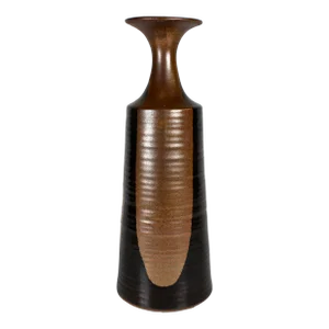 Tall Signed Ceramic Chocolate & Cinnamon Glazed Vase