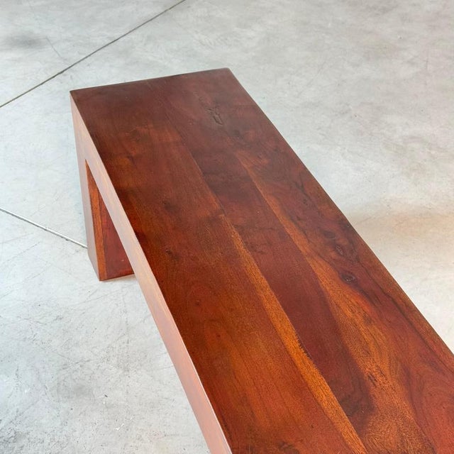 Gold Minimalist Sculptural Walnut Bench, Italy 1970s For Sale - Image 8 of 18