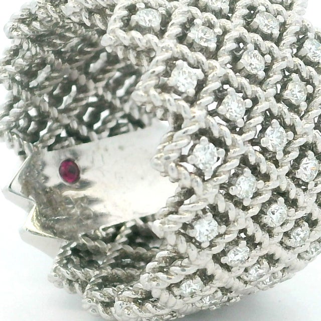 Metal Roberto Coin 18k White Gold 1.40 Carat Diamond Wide Lattice Band Ring For Sale - Image 7 of 12