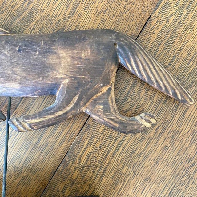 1980s Vintage Hand Carved Wooden Folk Art Horse on Base For Sale - Image 5 of 11