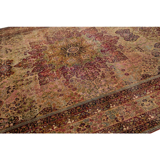 1880s Antique Persian Kerman Red Wool Rug Handmade Featuring a Rosette Motif For Sale In New York - Image 6 of 9