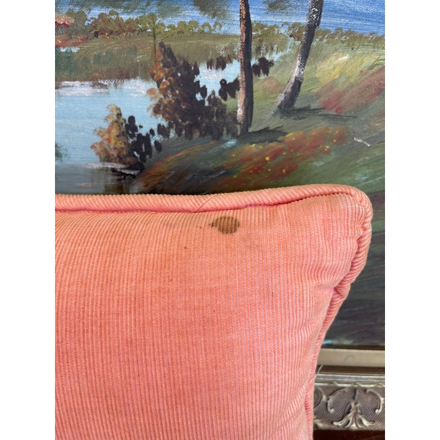 Pink Handmade Needlepoint Floral Pillow With Pink Corduroy Backing - Accent Cushion, Made in Seattle For Sale - Image 8 of 9