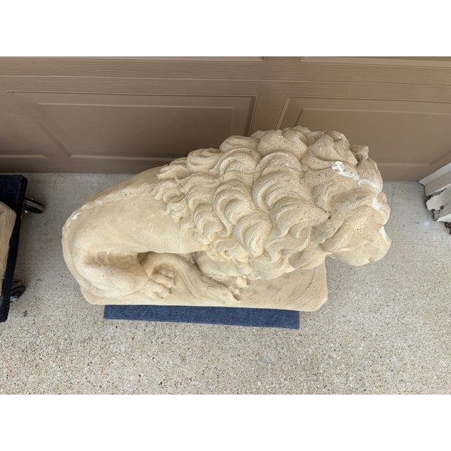 Brown Monumental Neoclassical Cast Stone Garden Lions, a Pair For Sale - Image 8 of 15