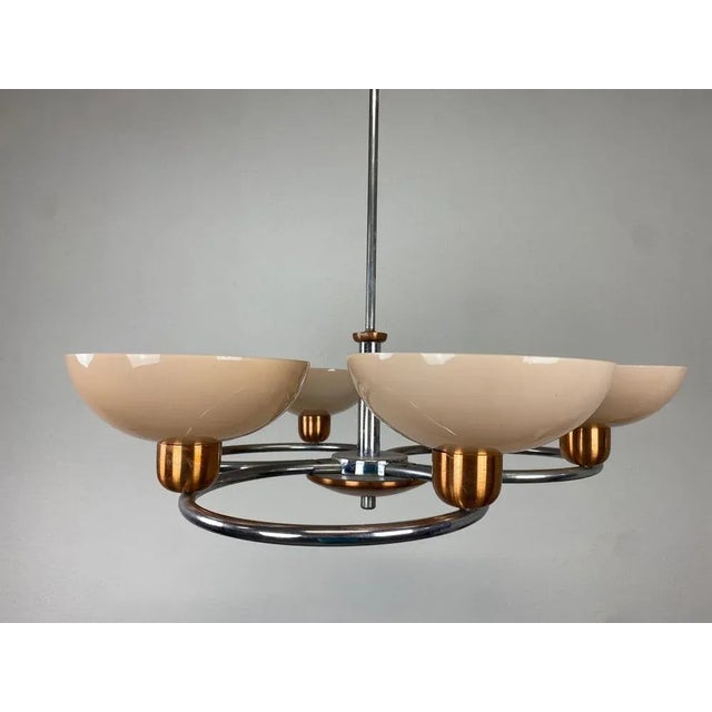 Art Deco Pink Chandelier, 1930s For Sale - Image 3 of 10