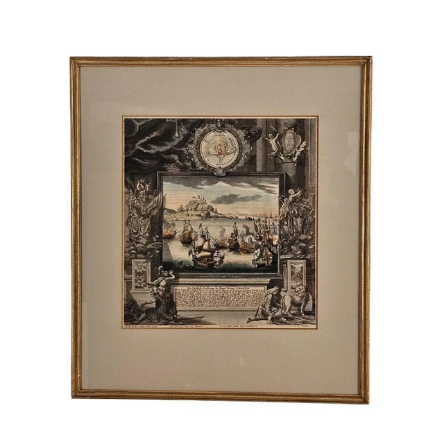 Hand-Colored Engraving, Battle of Gibraltar, Germany Circa 1720 For Sale - Image 11 of 11